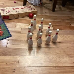 Vintage Forster Worlds Fair Products Indoor And Outdoor Sports Wood Bowling Set